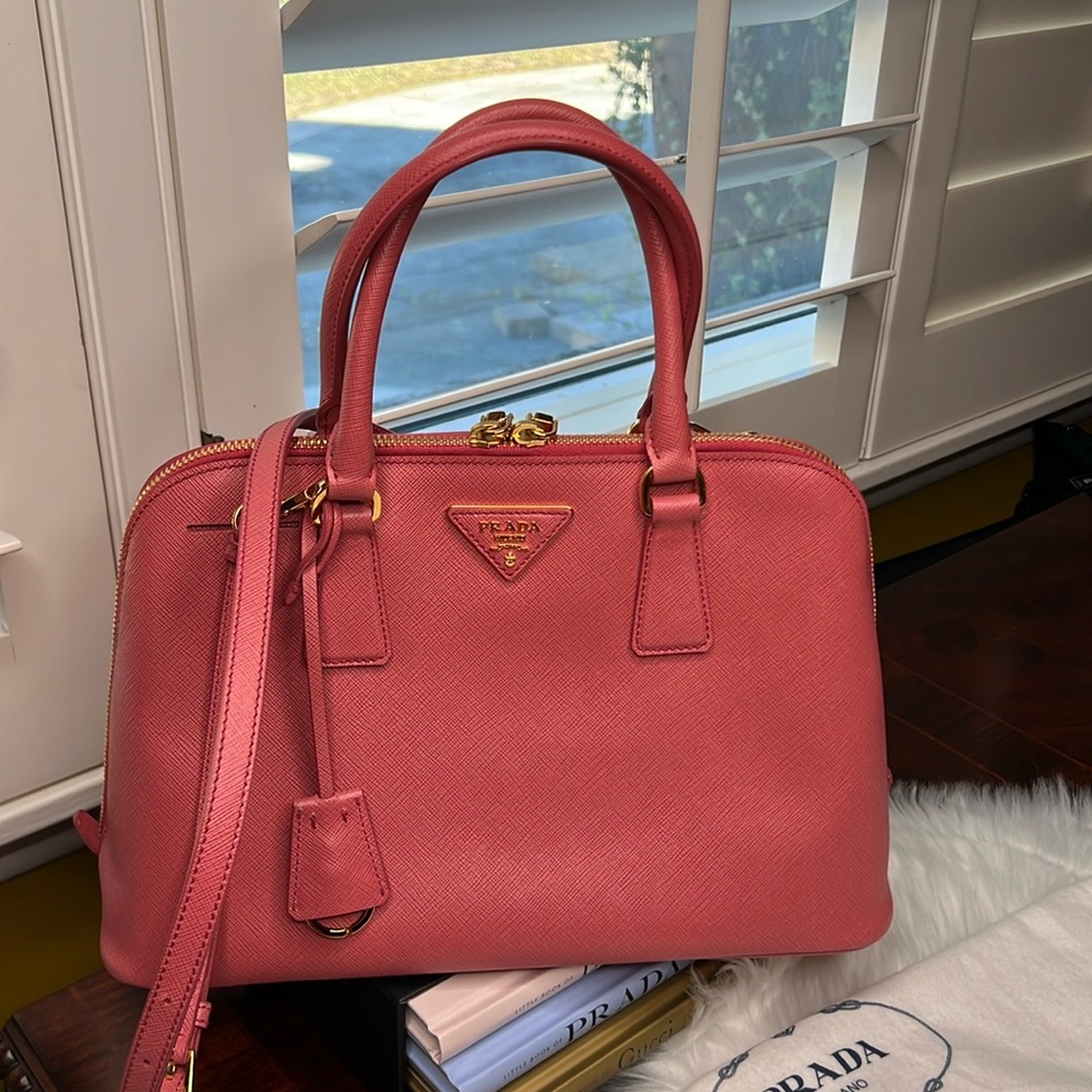 PRADA 2Way Hand Bag  Saffiano Lux Leather Tamaris/ Pink Color Authenticity Card
